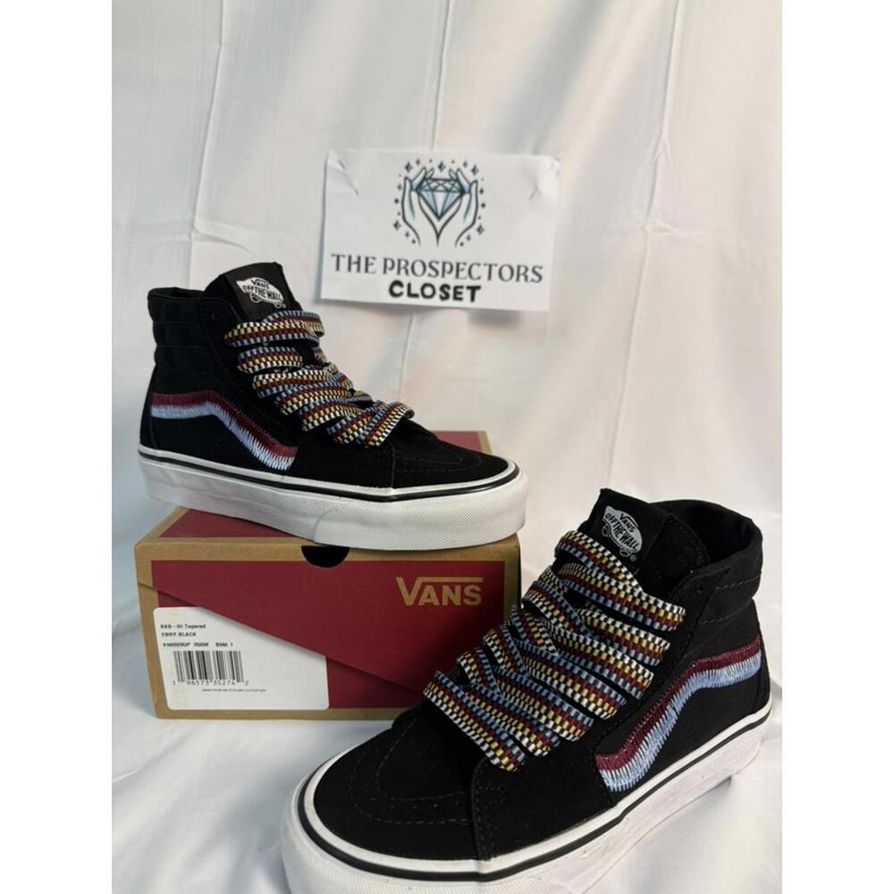 NWT Vans Sk8-Hi Tapered Embroidered Black Rainbow Men"s sz 5 Women's sz 6.5